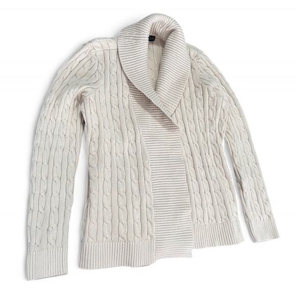 Ralph Lauren Women’s Ivory Cable Knit Shawl Collar Cream Cardigan Sweater XL - Picture 2 of 6